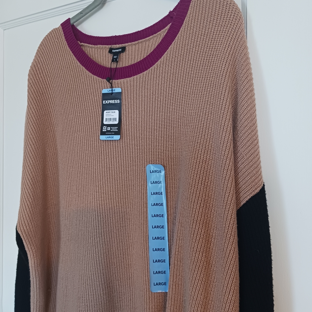 Express Tan and Purple Knit Sweater